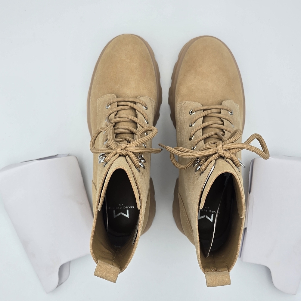 NWOT Marc Fisher LTD Lucien Round-Toe Block-Heel Lace-Up Suede Boots, Tan, Sz 9M - Picture 8 of 13